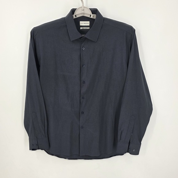 Lucky Brand Other - Lucky Brand Men's Sz XL 17/17.5  Navy Blue Button Up Slim Fit 4 Way Stretch